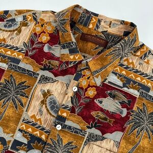 Tori Richard Honolulu 2XL Hawaiian Button Up Shirt Tropical Fish Turtle Palm